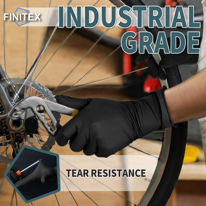 FINITEX - Black Nitrile Disposable Gloves, 5mil, Powder-free, Medical Exam Gloves Latex-Free 100 PCS For Cleaning Food (Large)