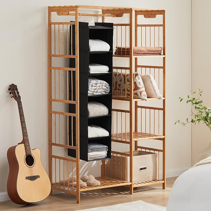 YOUDENOVA Hanging Closet Organizer, 6-Shelf Closet Hanging Storage Shelves