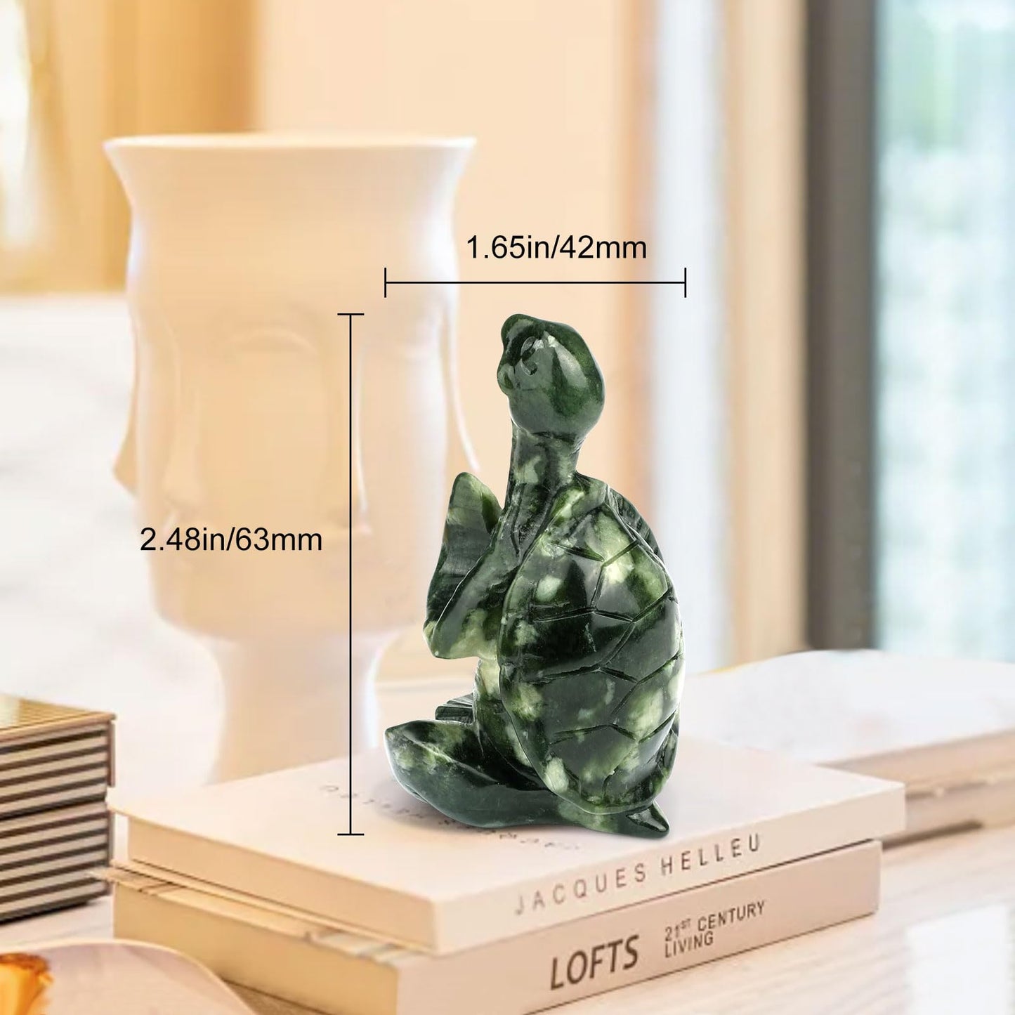 gemshan Jade Turtle Statue for Decoration - Hand Carved Healing Crystal Figurine for Office Desk, Beach House Decor & Feng Shui Gifts