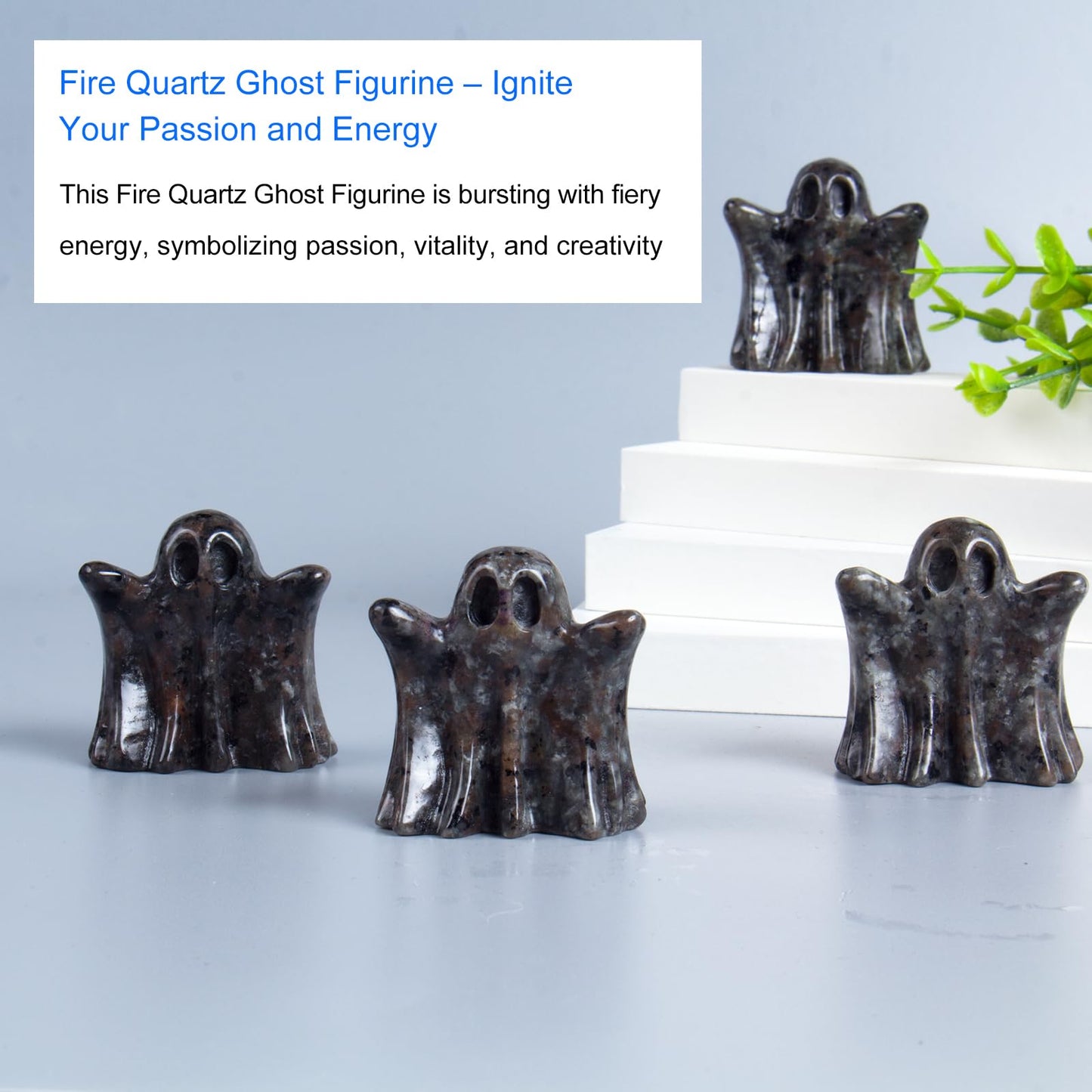 QLRSUXN Flame Stone Crystal Ghost, 1.8in Ghost Decor, Cute Natural Crystal Ghost Statue, Halloween Crystals Figurines Hand-Carved, Spooky and Decoration for Home Office Mantel Decor