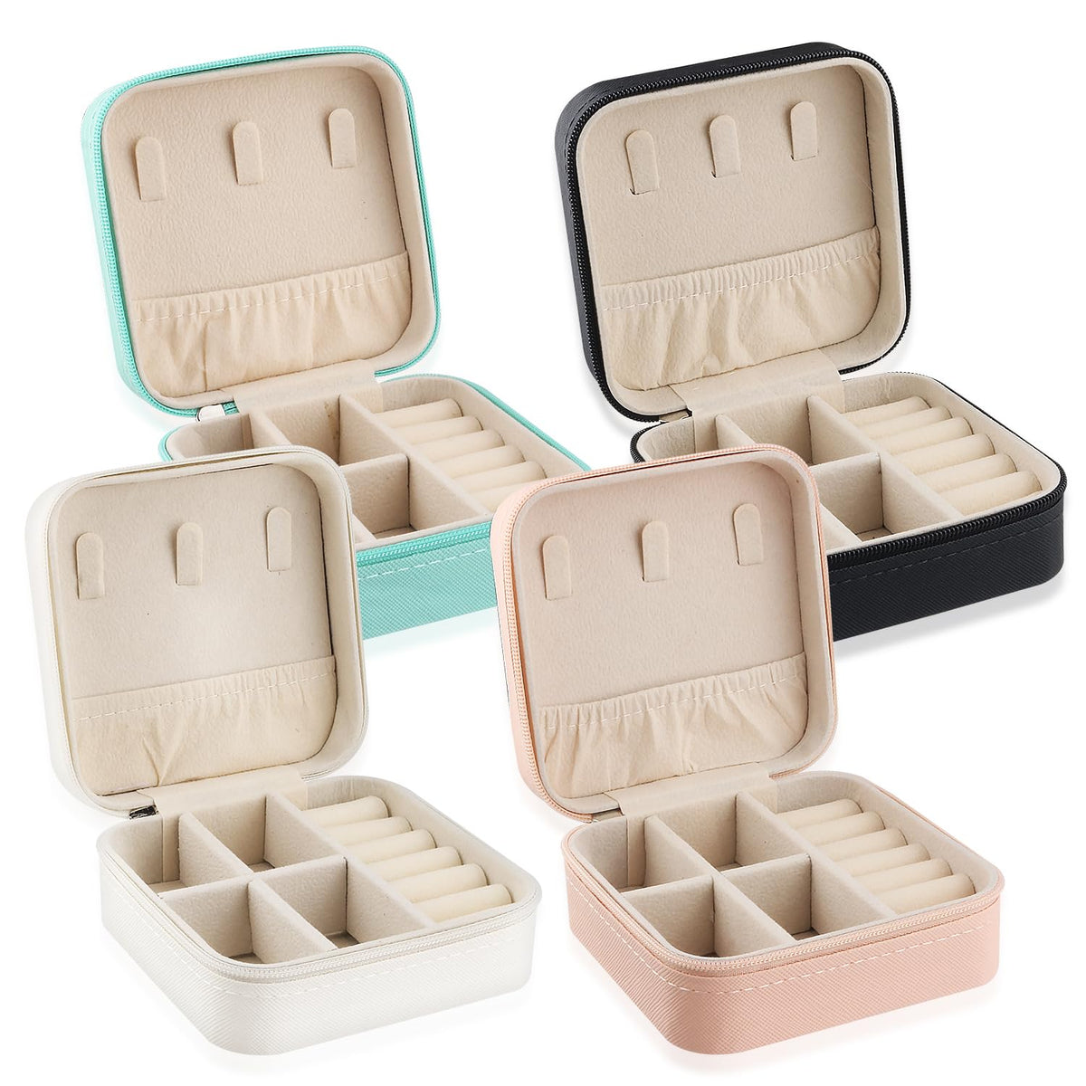 Mirrline 4 Pcs Travel Jewelry Case Small Jewelry Organizer Storage Box Mini Jewelry Travel Case for Women Girl Rings Earrings Necklaces Gifts - 4 Color