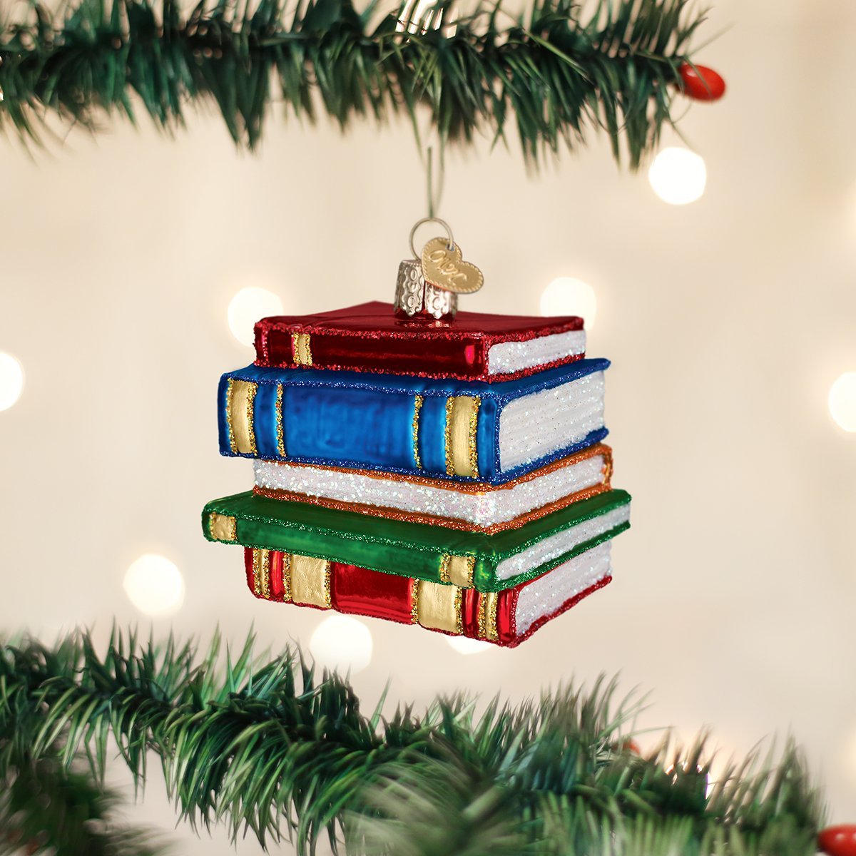 Old World Christmas Stack of Books Glass Blown Ornaments for Christmas Tree