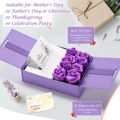 Resholder Money Pull Box for Cash Gift Mother's Day Money Pull out Gifts with 8 Rose 2 Greeting Card 1 Light String for Mom Husband Wife Birthday Anniversary Christmas(Purple)