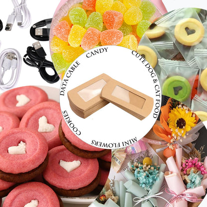 80 Pcs Pillow Gift Boxes with Windows,Kraft Paper Mini Pillow Packaging Box, Creative Favor Box Folding Treat Boxes with Clear Window for Bakery Candy Chocolate Jewelry Display Wedding Party Favor