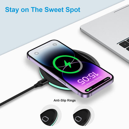 Pixel 10a Wireless Charger Pad, 15W Fast Wireless Charging Pad with Adapter for Google Pixel 9 9a 9 Pro Fold 8a 7a, iPhone 16 15 14 13 Pro Max, Samsung Galaxy S26 S25 Ultra S24 FE S23+ Note20 Ultra