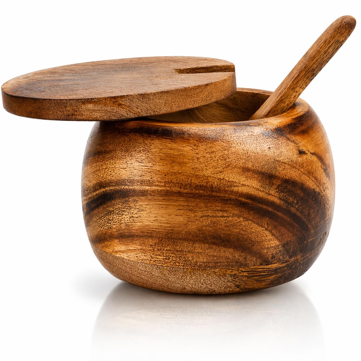Decorative Rustic Wooden Sugar Bowl & Spoon With Lid Wide Mouth Candy Treat Jar Spice Jar Holder Condiment Nuts Serving Bowl Pot Salt Spice Herb Loose Leaf Tea Storage Container Novelty Home & Kitchen