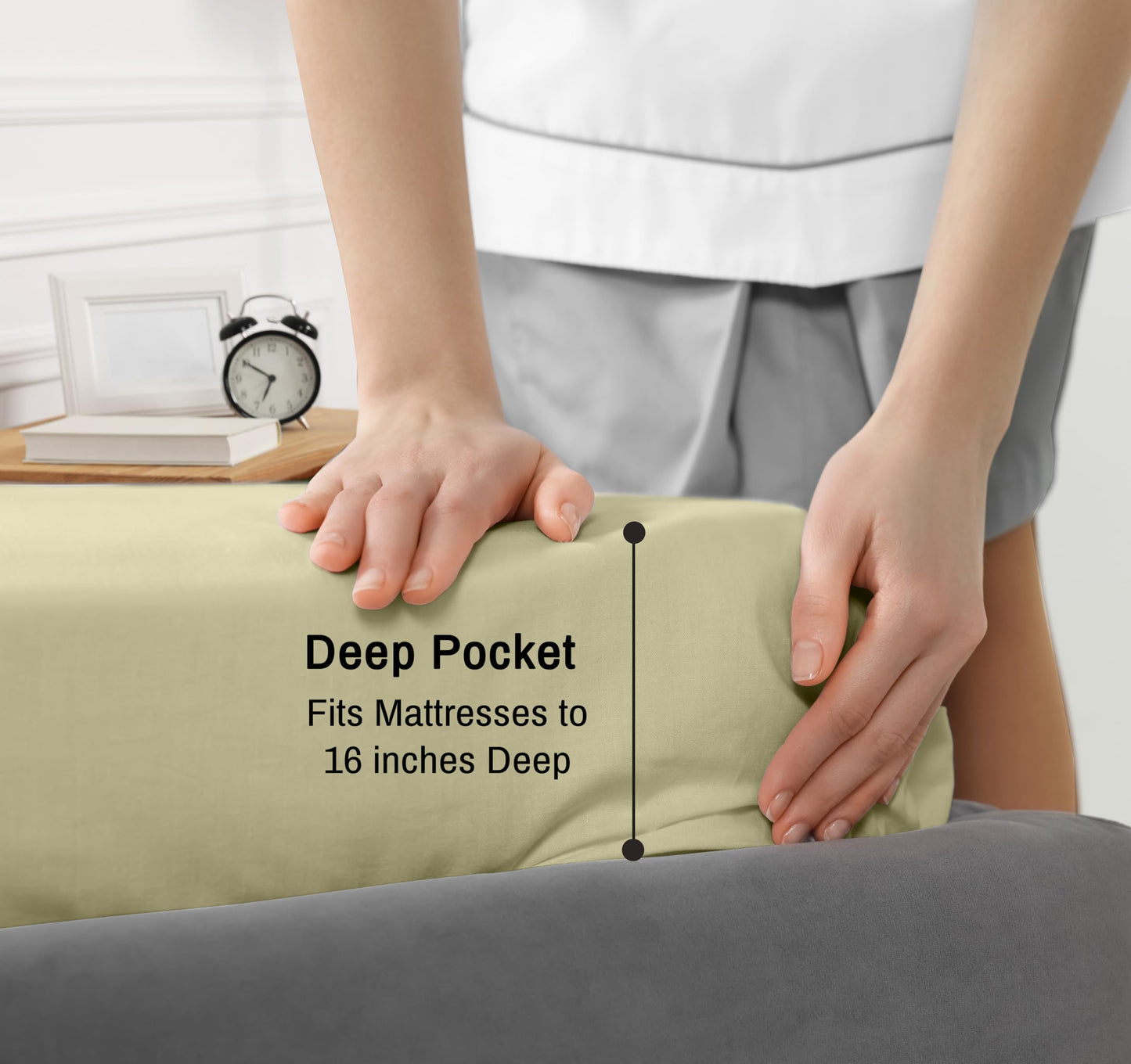 RUVANTI 100% Cotton Percale Sheets Queen Size – Crisp Cooling Bed Sheets for Hot Sleepers, Deep Pocket 16”, Soft Breathable & Durable Hotel-Style 4 Piece Set, Sage Green
