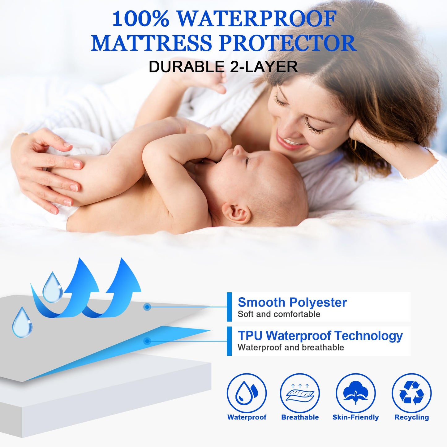 Sufdari Queen Mattress Protector,Waterproof Mattress Protector,Fitted Sheet Style Mattress Cover with 18" Deep Pocket,Washable and Comfortable-Dolphin,Queen