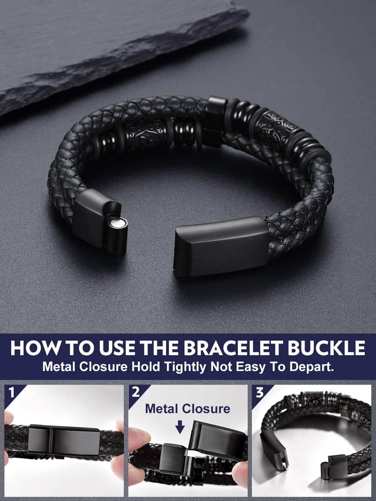 Bandmax Black Leather Viking Nordic Bracelet for Men 8.26 Inch Celtic Knot Beaded Wristband Bracelets Norse Style Men's Wrist Jewelry Gift for Son Husband Father Christmas Birthday Father's Day