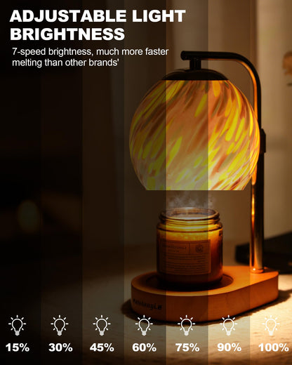 WangshengLe Stained Glass Candle Warmer Lamp Adjustable Height, 7-Level Dimmable Brightness with 2/4/8H Timer, Candle Warmer Light with 2 Bulbs for Women Mom Scented Jar Candles - Gold