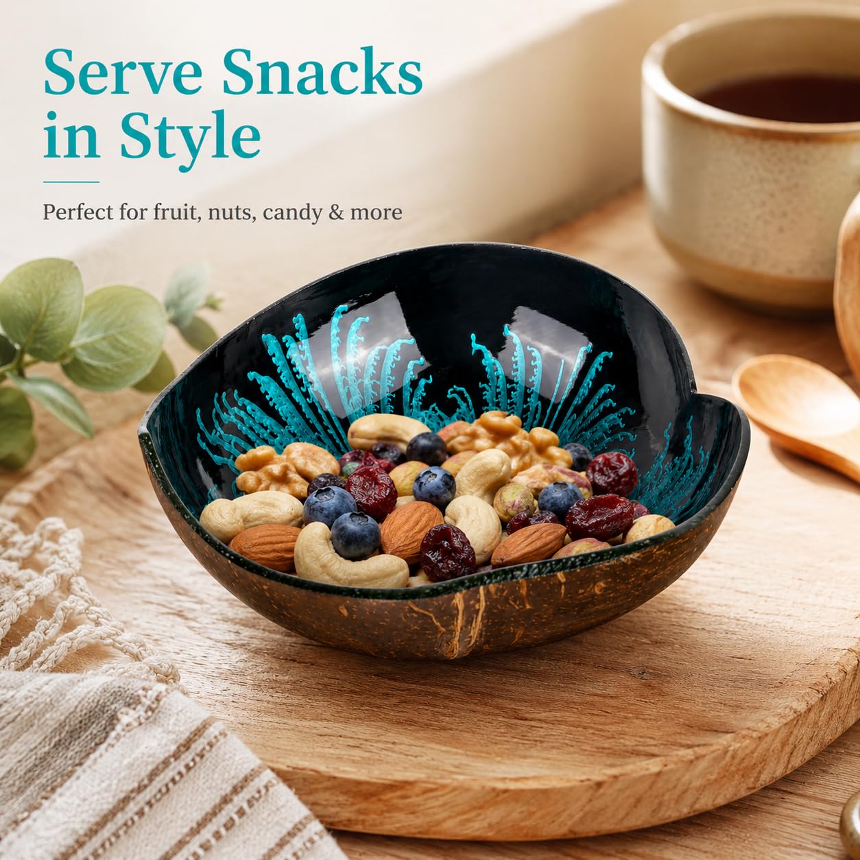 Coconut Bowls Decorative Candy Dish - Heart Acai Bowl, Natural Wooden Candy Dish, Key Bowl Holder for Entryway Table, Yogurt Smoothie Nuts Dessert Container, Rice Fruits Dry Snack Storage Shell Bowls