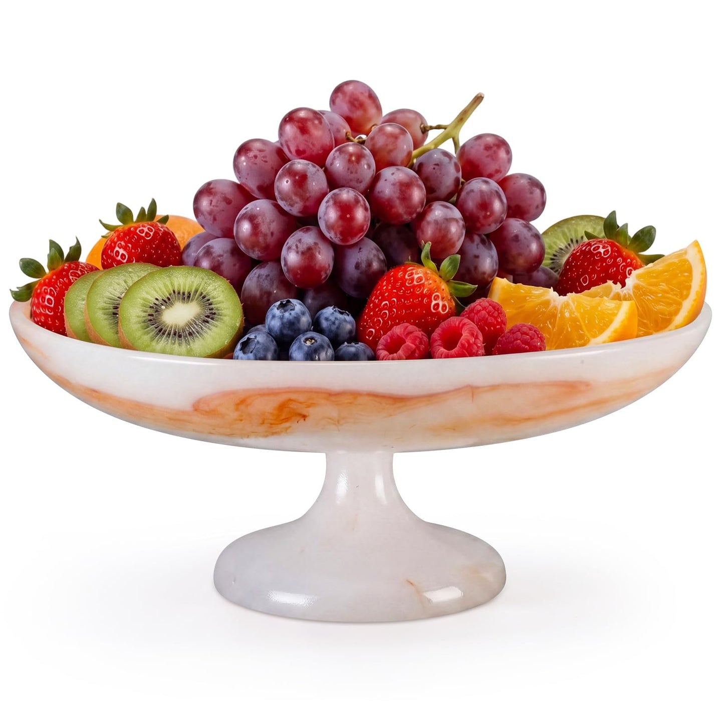 Singhoow 10 Inch Marble Fruit Bowl for Kitchen Counter Resin Large Decorative Bowls with Pedestal for Home Entryway Kitchen Storage Dining Table Centerpiece House Warming Gifts