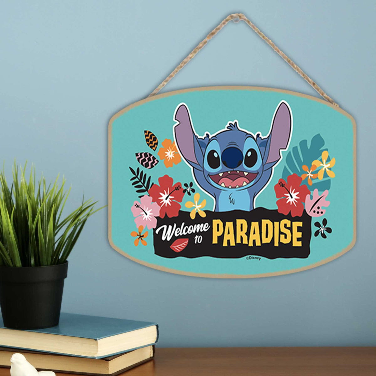 Disney Lilo and Stitch Welcome to Paradise Hanging Wood Wall Decor - Adorable Stitch Sign for Home Decorating