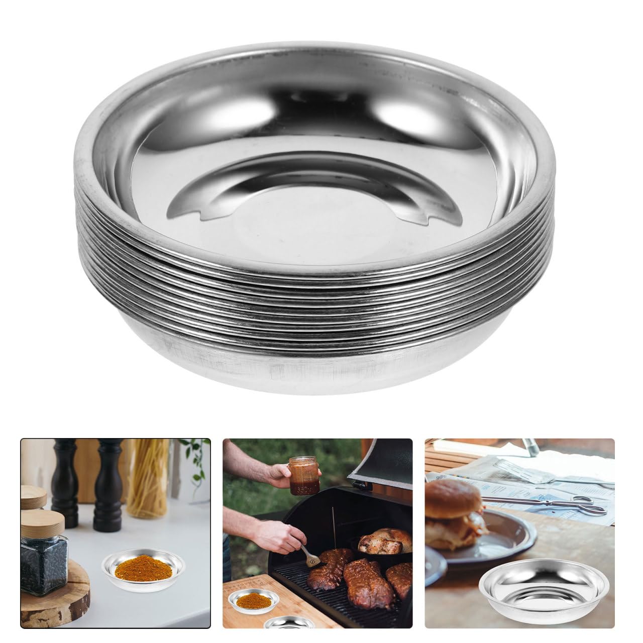 VOSAREA 10Pcs Stainless Steel Sauce Dishes Round Appetizer Plates for Mustard Soy Sauce and Desserts Food Material