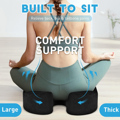 BlissTrends Seat Cushion with Velvet Cover, Thick Memory Foam Cushions for Office Chair, Car Seat, Airplane, Relieving Pressure Tailbone Sciatica Back Pain for Long Sitting, Car Drivers 4.7in Black