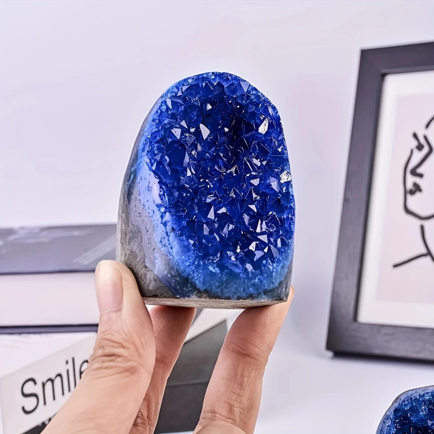 CrystalHola 200-700g Selected Raw Geode Quartz Cluster Home Feng Shui Ornaments Energy Stone Healing Tools Meditation Feng Shui Decoration,Stone Display Piece, Mineral Specimen (Blue, 500-600g)