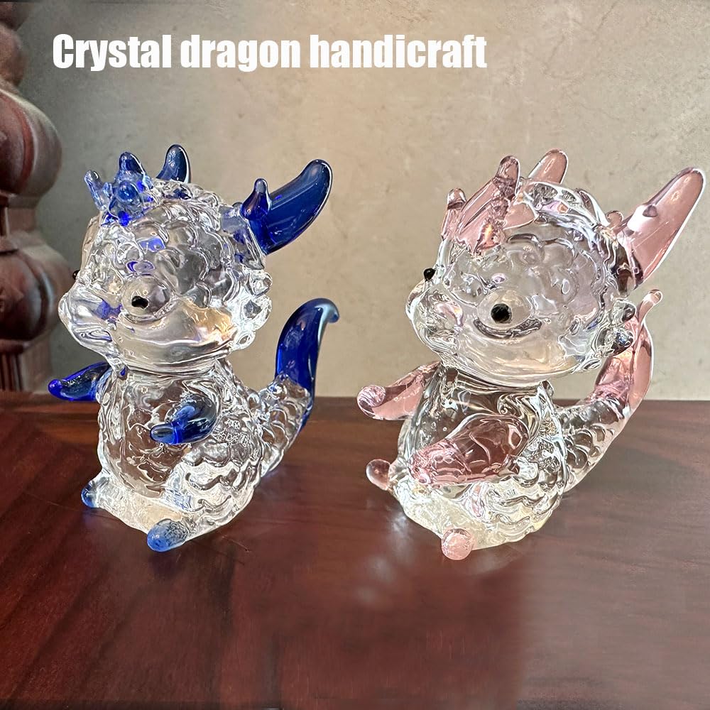 JinshiY Crystal Dragon Figurine Collectibles Glass Animal Paperweight Dragon Decor Statue Office Table Desk Decorations Christmas Collectible Figurines Mini Crystal Gifts Glass Animals (Pink)