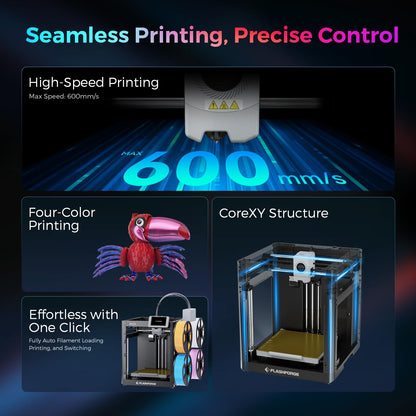 Flashforge Adventurer 5X 3D Printer with Multi-Color Flexible TPU Printing,Max speed: 600mm/s,Acceleration: 20,000mm/s,Auto 4kg filament refill,Full-auto leveling,Compact integrated design