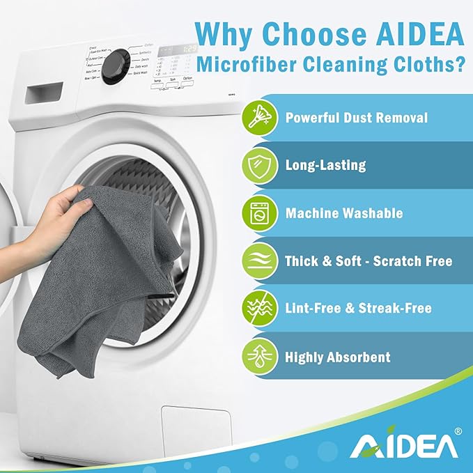 AIDEA Microfiber Cleaning Cloth Grey 50PK, Microfiber Towels