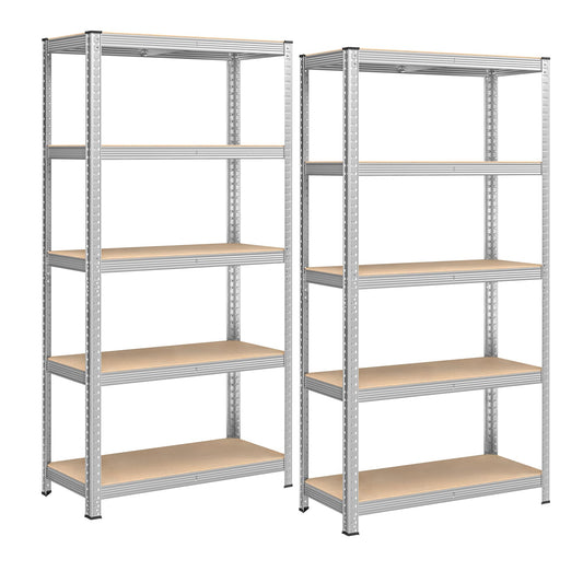 SONGMICS 5-Tier Heavy-Duty Shelving Units, Set of 2 Steel Shelving Units for Storage, Boltless Assembly, for Garage, Shed, Load Capacity 875 kg, 40 x 90 x 180 cm, Silver GLR040E02