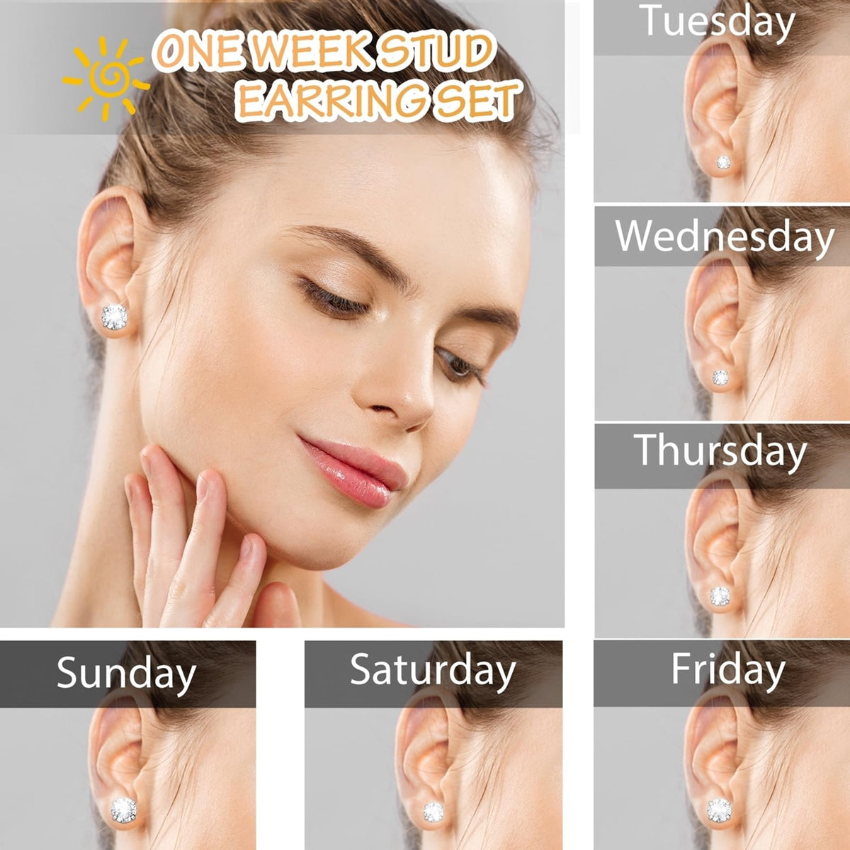 Stud Hoop Earrings Set 7 Pairs Hypoallergenic Cubic Zirconia Titanium Stainless Steel Silver Rose Gold Black 2-8mm CZ Cartilage Helix Flatback Ball Stud Hinged Sleeper Hoop Earrings Sets for Women Men