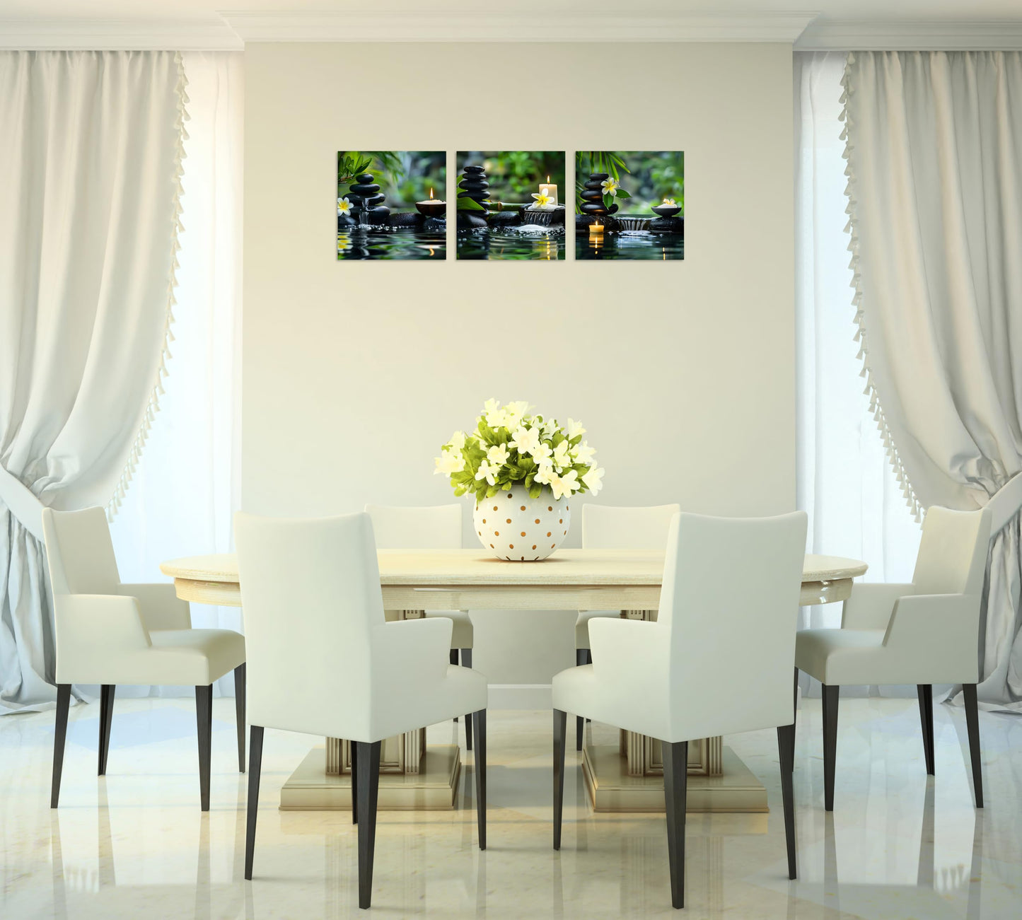 TutuBeer 3 Panels Zen Wall Art Zen Pictures for Bathroom Spa Stone Green Bamboo White Frangipani Flower Pictures Print on Canvas for Home Office Kitchen Wall Decor Stretched and Framed 12x12inchx3