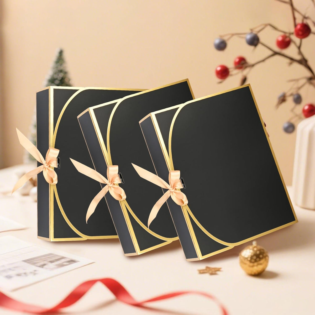 WLUSEAXI 10 Pack Gold Foil Large Gift Boxes with Lids, 12.6x9.8x3.1 Inch Luxury Bridesmaid Proposal Box, Black Gift Boxes for Presents, Wedding, Baby Shower, Birthday Party