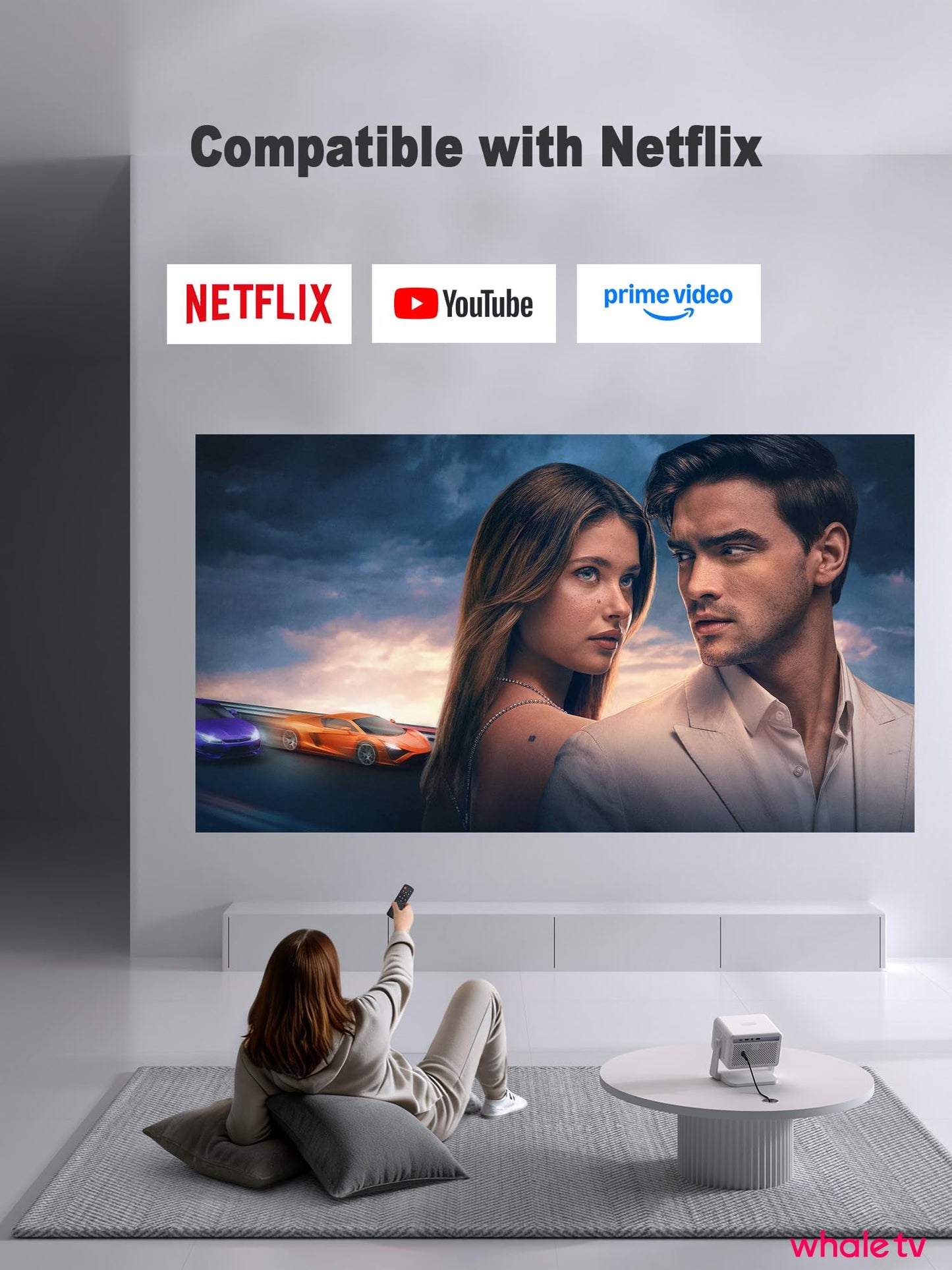 [Now with Netflix & 3000 ANSI] 4K Projector with WiFi and Bluetooth,TOF Real-Time Auto Focus Smart Projector, Upgrade for AuKing Overhead Projectors Theater Proyector with Omni-Adjustable(off white)