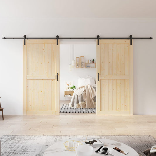 ROYMELO Double 40x84 inch Sliding Barn Wood Door Slab with 7ft Hardware Kit