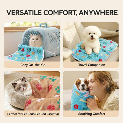 LINENLUX 1 Pack 3 Blankets Super Soft Fluffy Premium Fleece Dog Blankets for Puppy Cat Pet Blanket Flannel Throw Warm Sleep Bones and Claws 31x20 inches