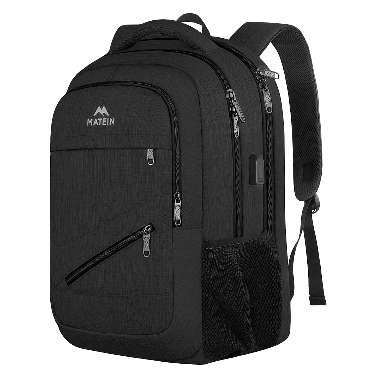MATEIN Travel Laptop Backpack,17 Inch Business Large Backpack Bag With USB Charging Port, Water Resistant Work Rucksack Anti Theft Lightweight for College High School Men Women Casual Daypack, Black