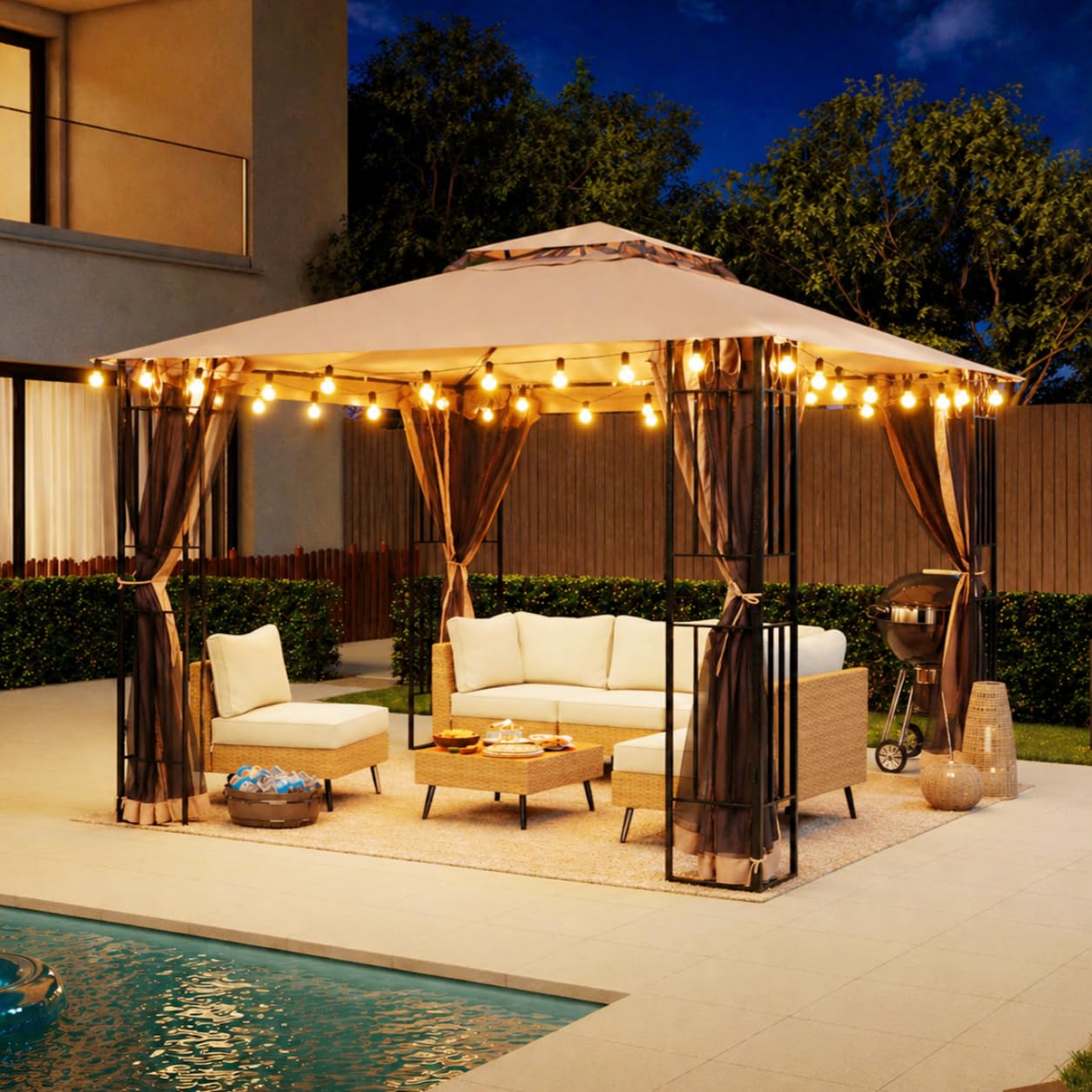 LAUSAINT HOME Outdoor Gazebo 13 x 11 FT, Steel Frame Garden Gazebo with Ventilated Double Roof & Mesh Netting, Patio Party Canopy Shelter for Backyard, Lawn & Deck, Navy Blue