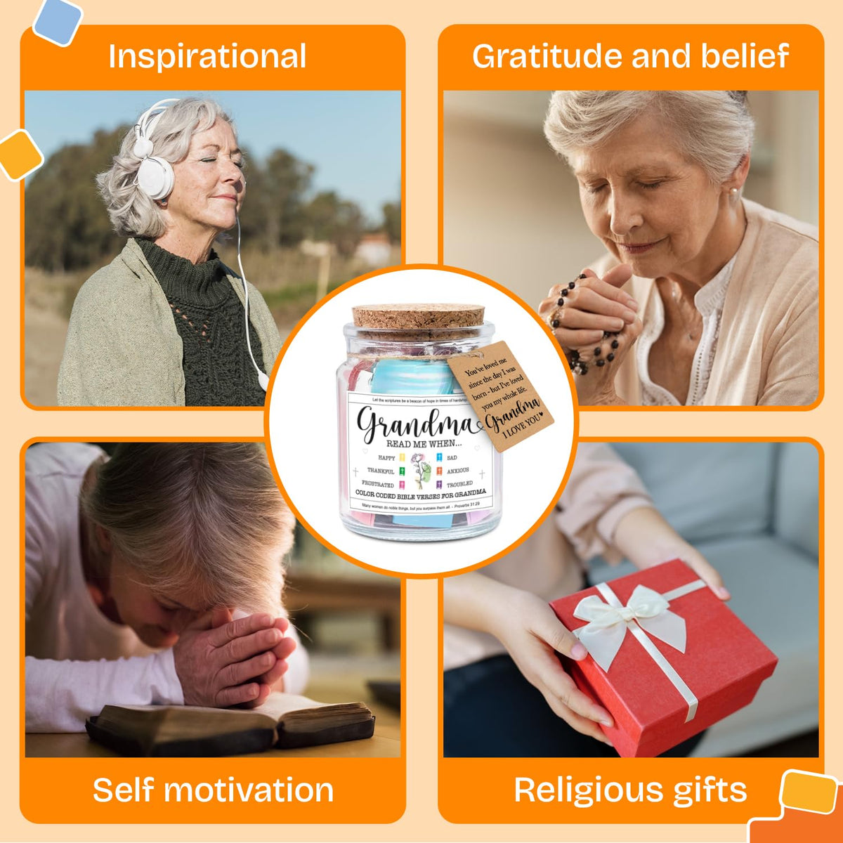 NewEleven Mothers Day Gifts For Grandma - Christian Gift, Grandma Birthday Gifts From Granddaughter, Grandson, Kids - Daily Encouragement, Inspirational Present - Bible Verse Jar