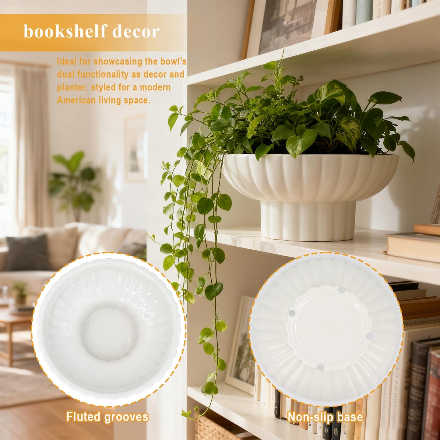 ABSTDEAL Handmade Glossy Ceramic Decorative Footed Bowl, 8 Inch Small Modern Pedestal Bowl,Fluted Decorative Bowl for Coffee Table,Key Bowl for Entryway Table,Ceramic Catch All Bowl for Home Decor