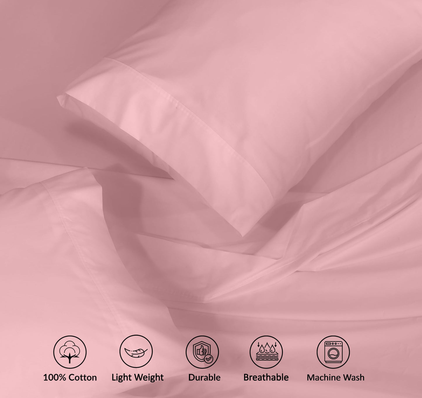 RUVANTI 100% Cotton Percale Sheets King Size – Crisp Cooling Bed Sheets for Hot Sleepers, Deep Pocket 16”, Soft Breathable & Durable Hotel-Style 4 Piece Set, Bridal Rose