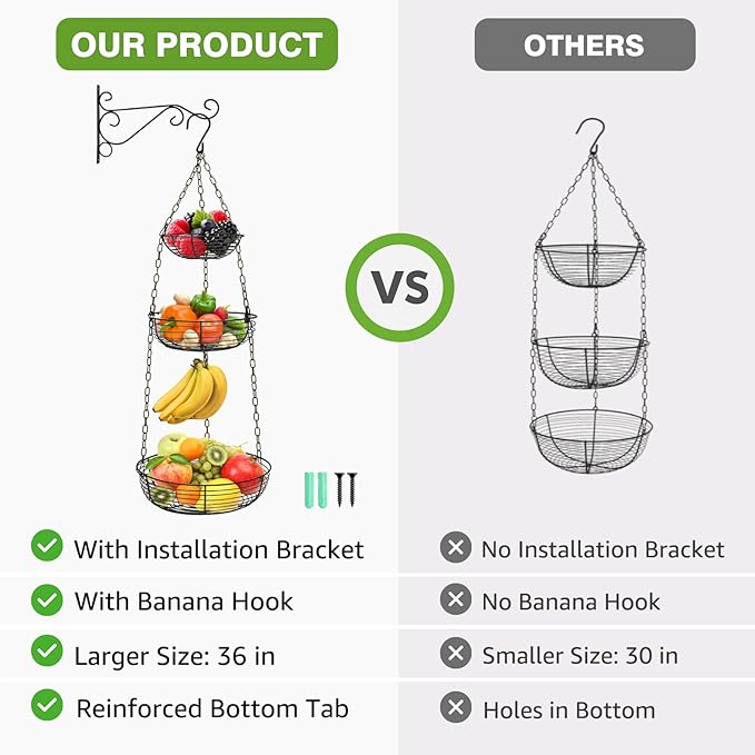 HULISEN 3 Tier Hanging Fruit Basket