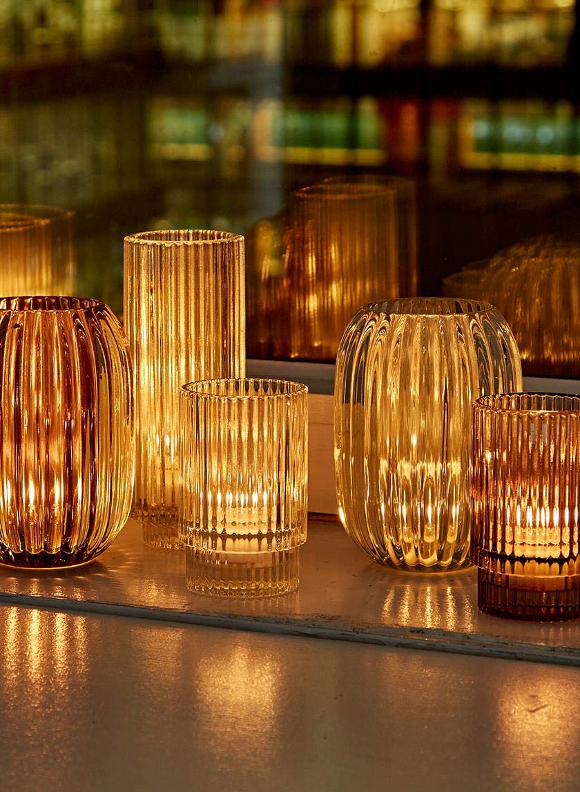 Serene Spaces Living Ribbed Glass Votive Holders – Elegant Pleated Candle Holders for Tea Lights, Votive Candles – Decorative Glass Holders for Home, Weddings, 3.75" Tall and 2.25" Diameter, Set of 4