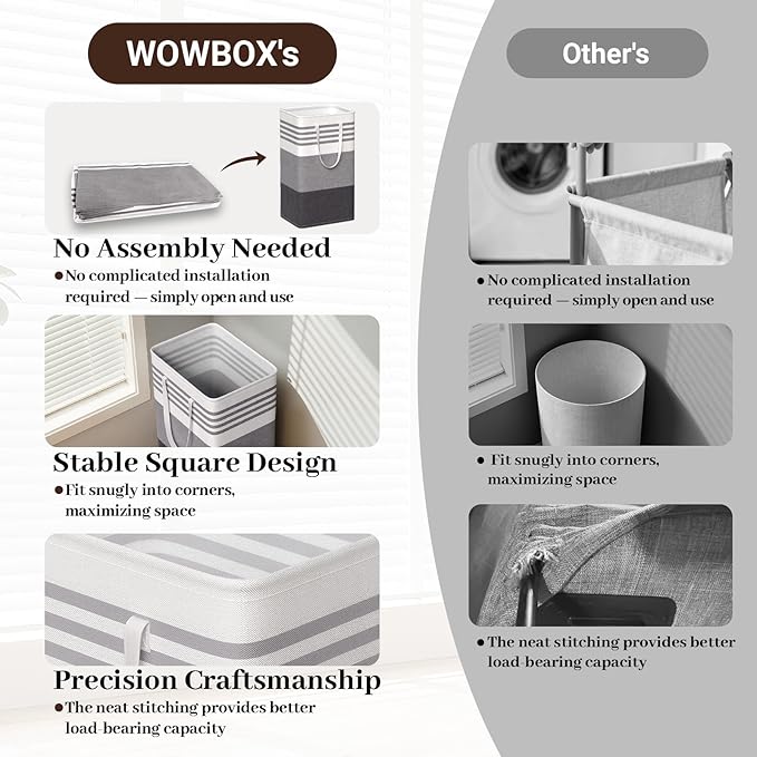WOWBOX 2 Pack Laundry Hampers Baskets, Freestanding Dirty Clothes Hampers