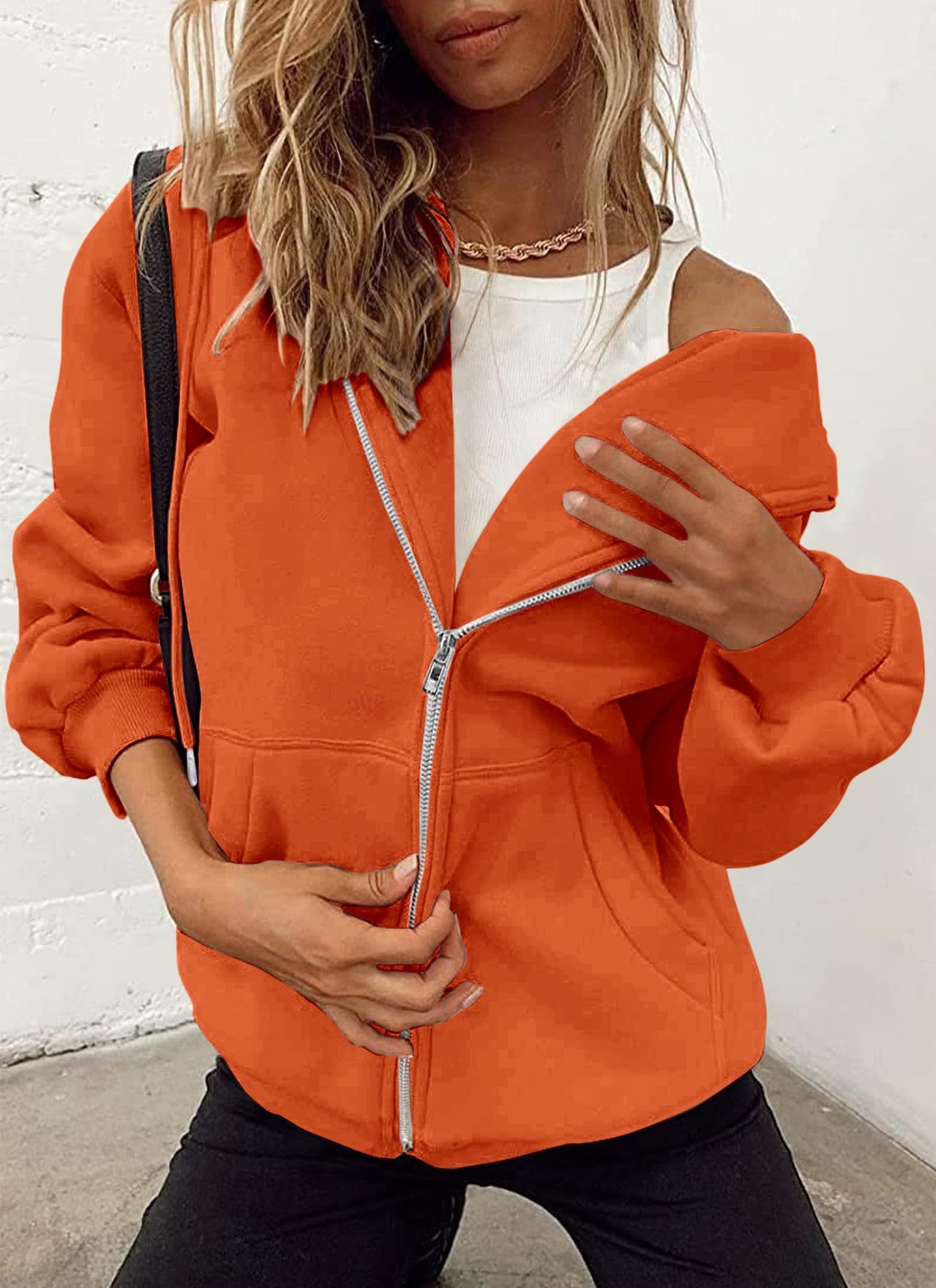 PRETTYGARDEN Women's 2025 Zip Up Y2K Hoodies Casual Long Sleeve Sweatshirts Fall Spring Track Jackets with Pockets (Orange,Large)