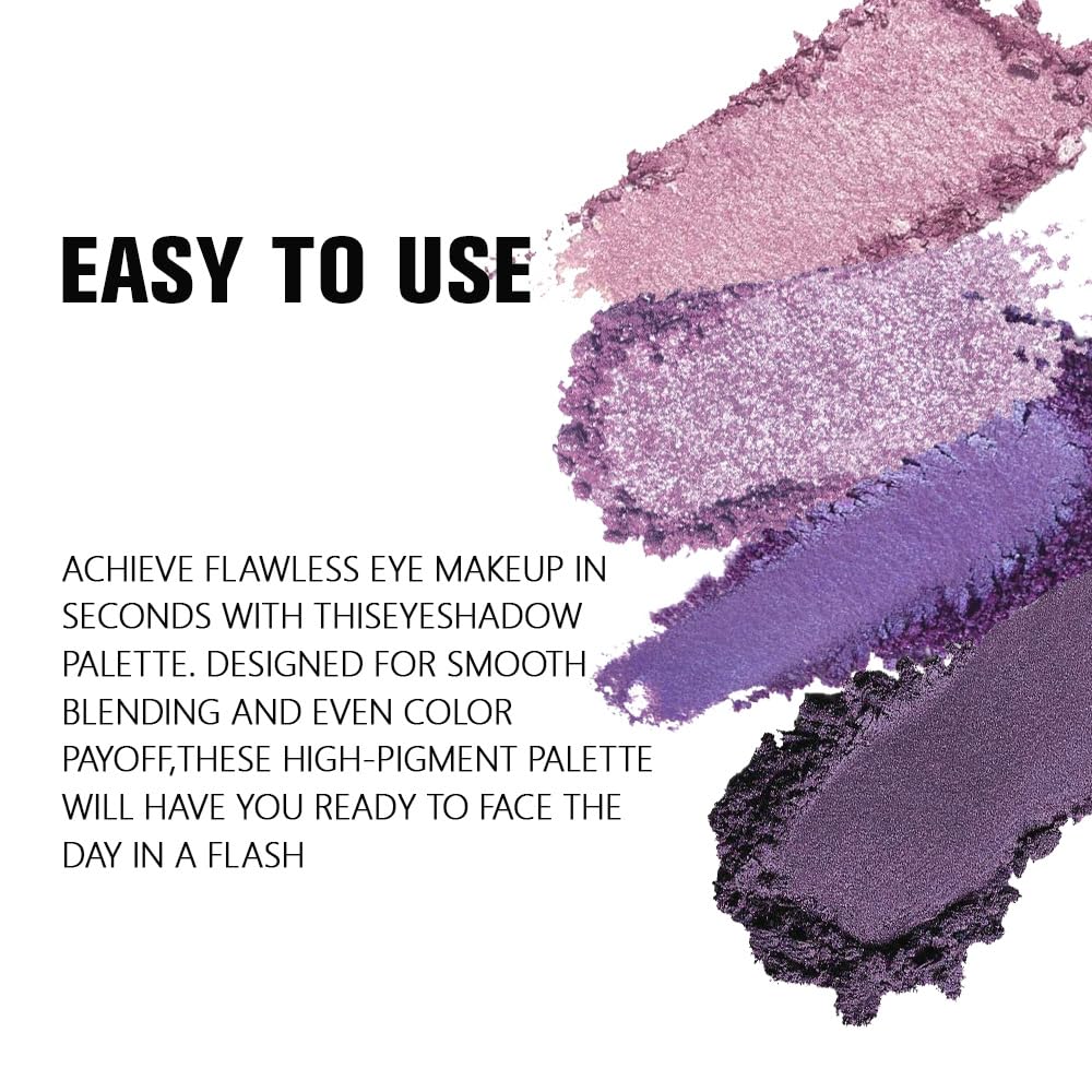HHLTOH 4 Colors Dark Purple Pink Eye Shadow Powder Palette Makeup, Neutral Matte Shimmer Cream Quads Eyeshadow Palette for Women Highly Pigmented Waterproof, paleta de sombras de ojos, Vegan, 05