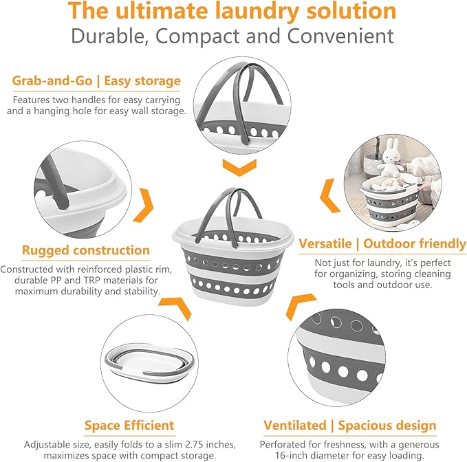 Compact Collapsible Laundry Basket, Small Size Pop-Up Hamper Perfect
