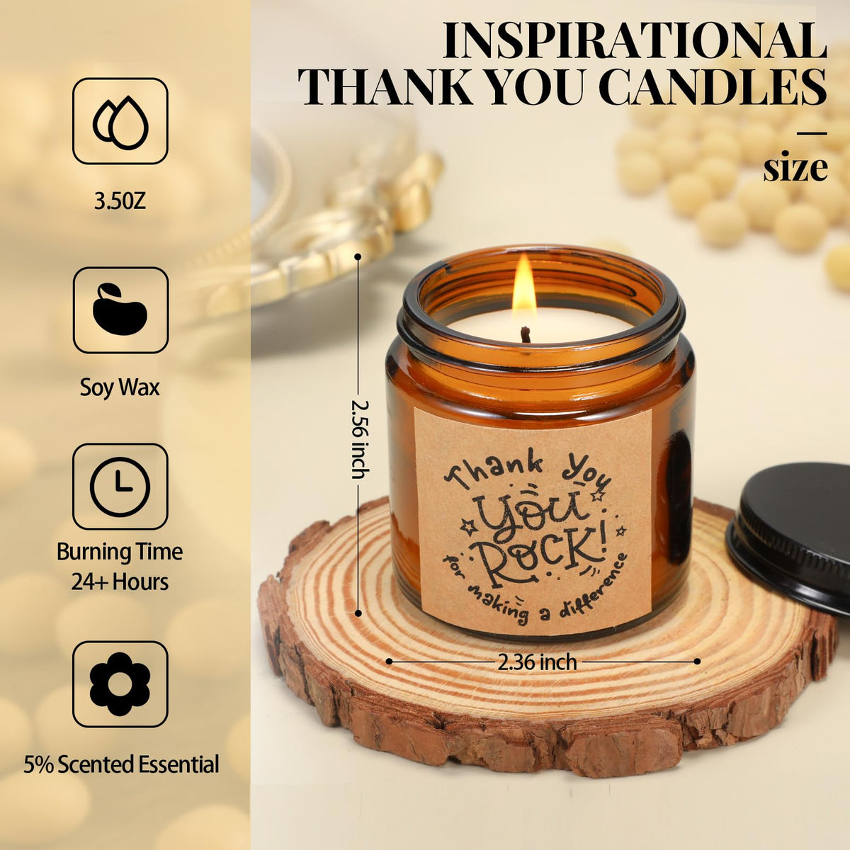 Roowest 10 Jars Candles 3.5 oz Employee Appreciation Gifts Bulk Soy Wax Jar Inspirational Candle Thank You Gift for Coworkers Women Social Worker Volunteer Teacher Nurse(Amber,Pretty,Lovely)