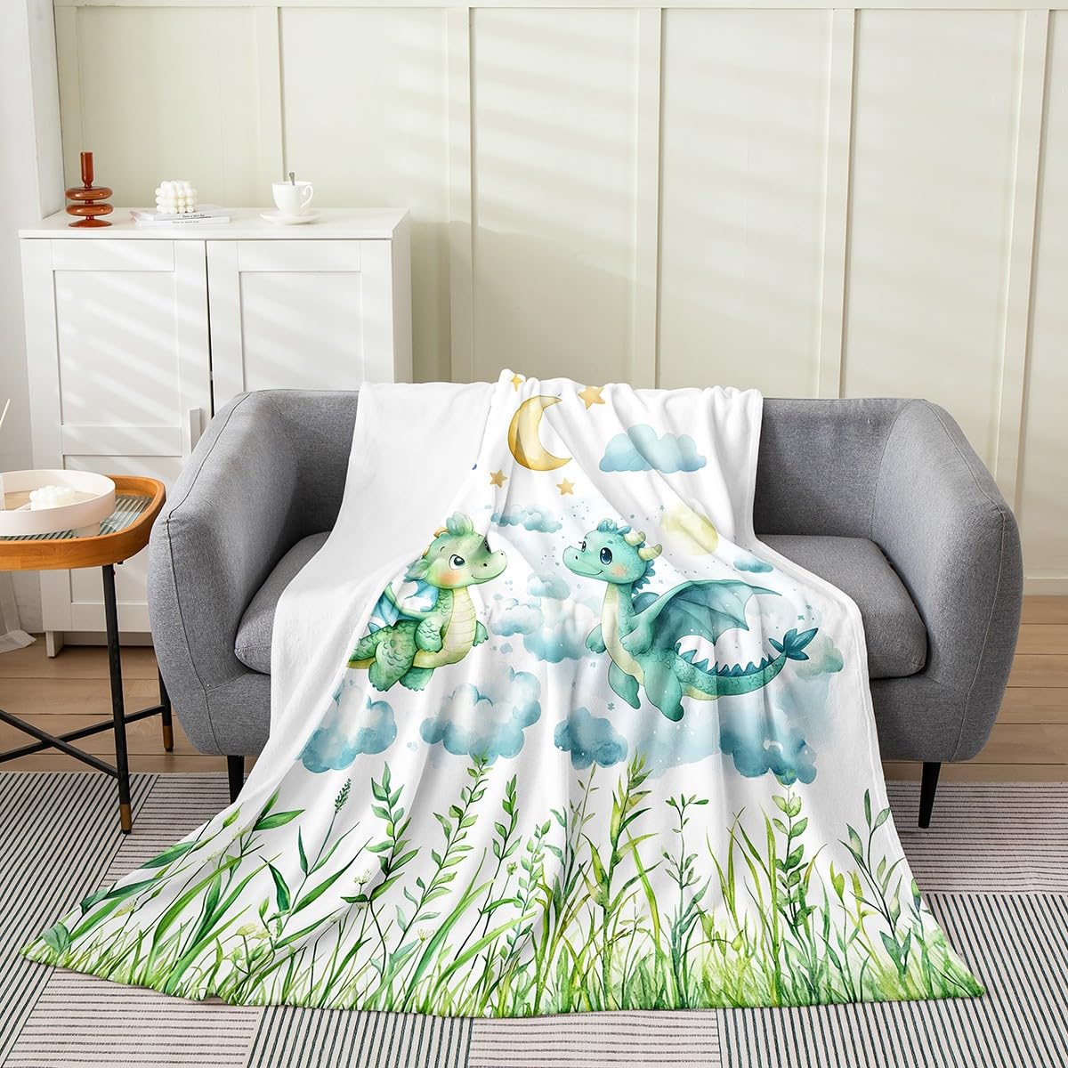 Feelyou Dragon Plush Throw Blanket Queen 90"x90" Dragon Stuff Flannel Fleece Blanket for Boys Girls Teens Wild Life All Season Bed Blanket Dragon Decor Blanket Room Decor Green