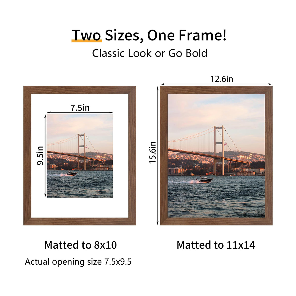 YESKAY 11x14 Picture Frame 3 Pack,Brown Wooden Frame with Tempered Glass,Display Pictures 8x10 with Mat or 11 x 14 Without Mat,11 by 14 Photo Frame for Wall Hanging