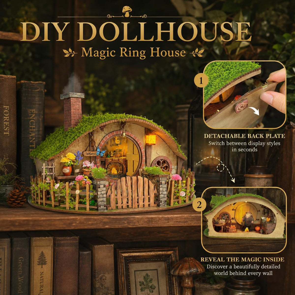 Roroom DIY Miniature House Kit, Fantasy Hillside Cottage Dollhouse Kit