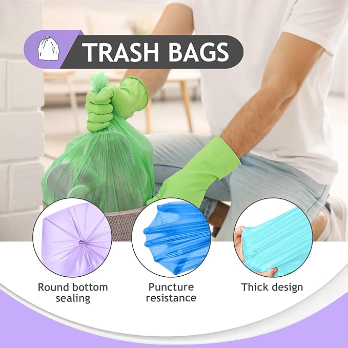 8 Gallon 200 Counts Clear Colorful Trash Bags Kitchen Garbage Bags by Teivio