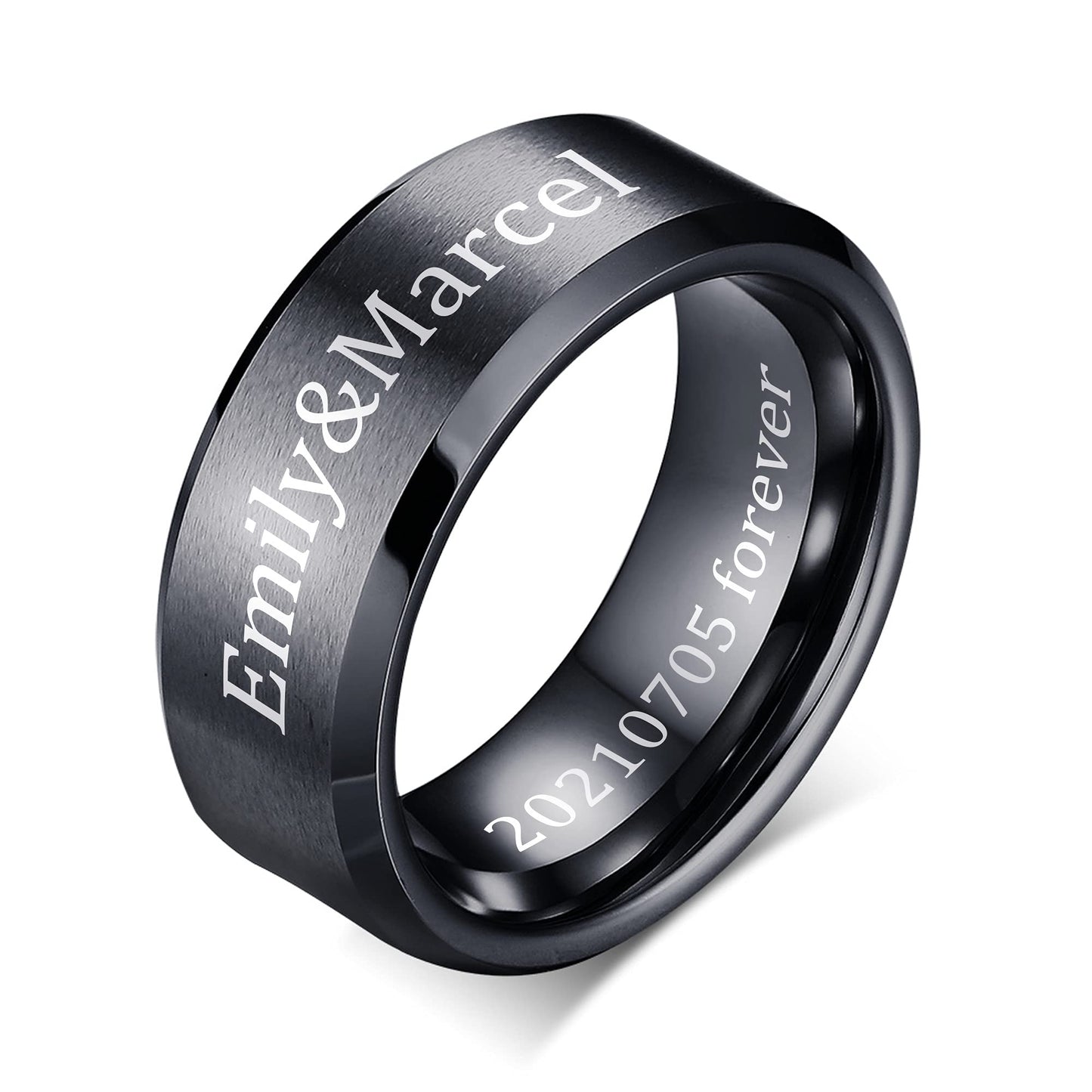 VNOX Customize Personalized Name Date 8MM Stainless Steel Simple Matte Brushed Finish Wedding Band Engagement Rings for Men Dad Husband,Size 14