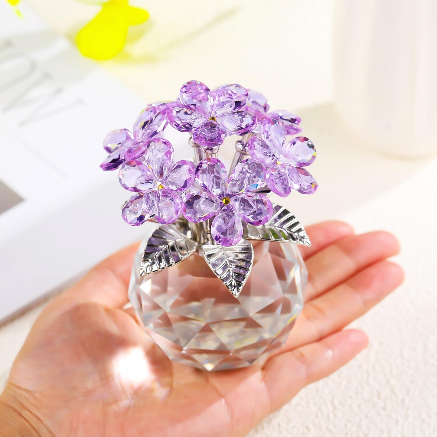 YWHL Purple Crystal Forget Me Not Flower Gifts for Women, Crystal Glass Figurines Home Decor, Handmade Collectible Figurine Ornaments for Tabletop Centerpieces