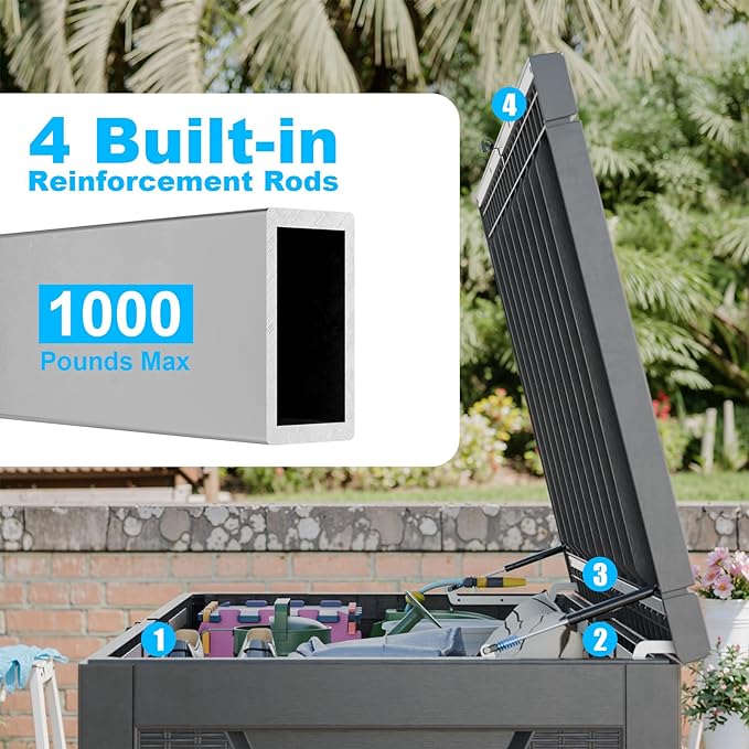 320 Gallon Waterproof Outdoor Storage Box,Large Resin Deck Box,Lockable Outside Storage Box Container for Patio Furniure,Garden,Tools (320 Gallon,Black)