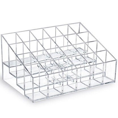 MOSIKER Lipstick Organizer,Small Clear Plastic Compact Lip Gloss Chapstick Perfume Sample Mascara Holder with 24 Slots